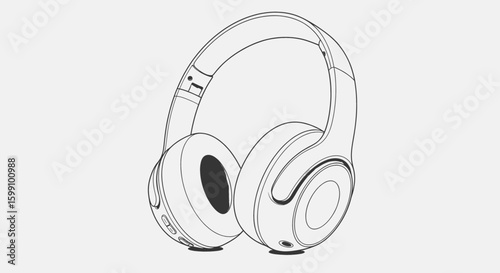 A detailed illustration of a modern, over-ear headphone design, isolated on a light background.