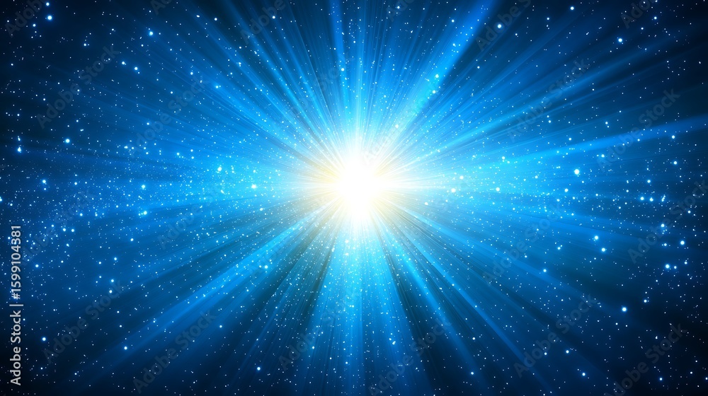 Radiant light burst through a deep blue space. Radiant light burst through a deep blue space.