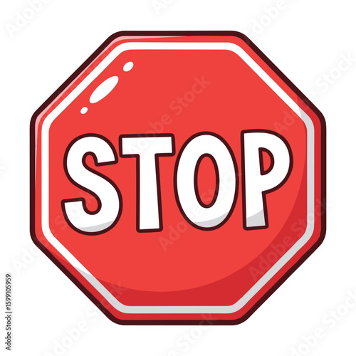 Cartoon Stop Sign: Red Octagon Icon for Safety, Regulations and Prevention graphics