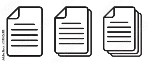 document icon set. paper symbol with single and multiple page. symbol collection. document line icon. paper document icons. file symbol. vector illustration