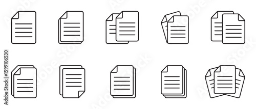 document icon set. paper symbol with single and multiple page. symbol collection. document line icon. paper document icons. file symbol. vector illustration