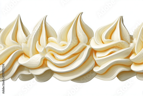 Delicate Swirls of Creamy Whipped Topping on a White Background