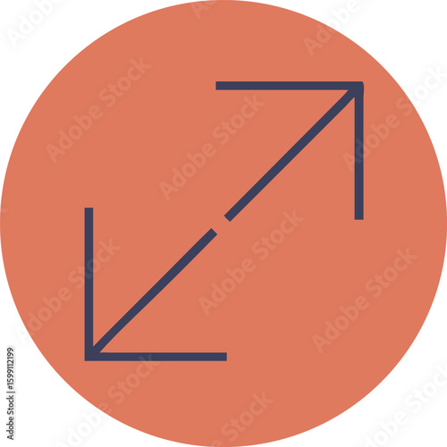 Red circle icon with diagonal arrows, expand or resize symbol

