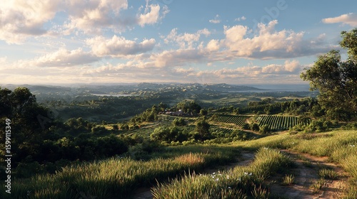 Panoramic View of Sonoma County Wine Country, California.

