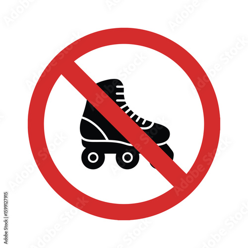 No Roller Skates Safety Sign: Black Inline Skate with Red Circle