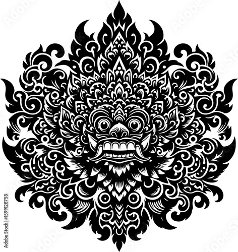 silhouette sketch vector illustration design icon logo symbol mythological creature barong ethnic classic vintage traditional 