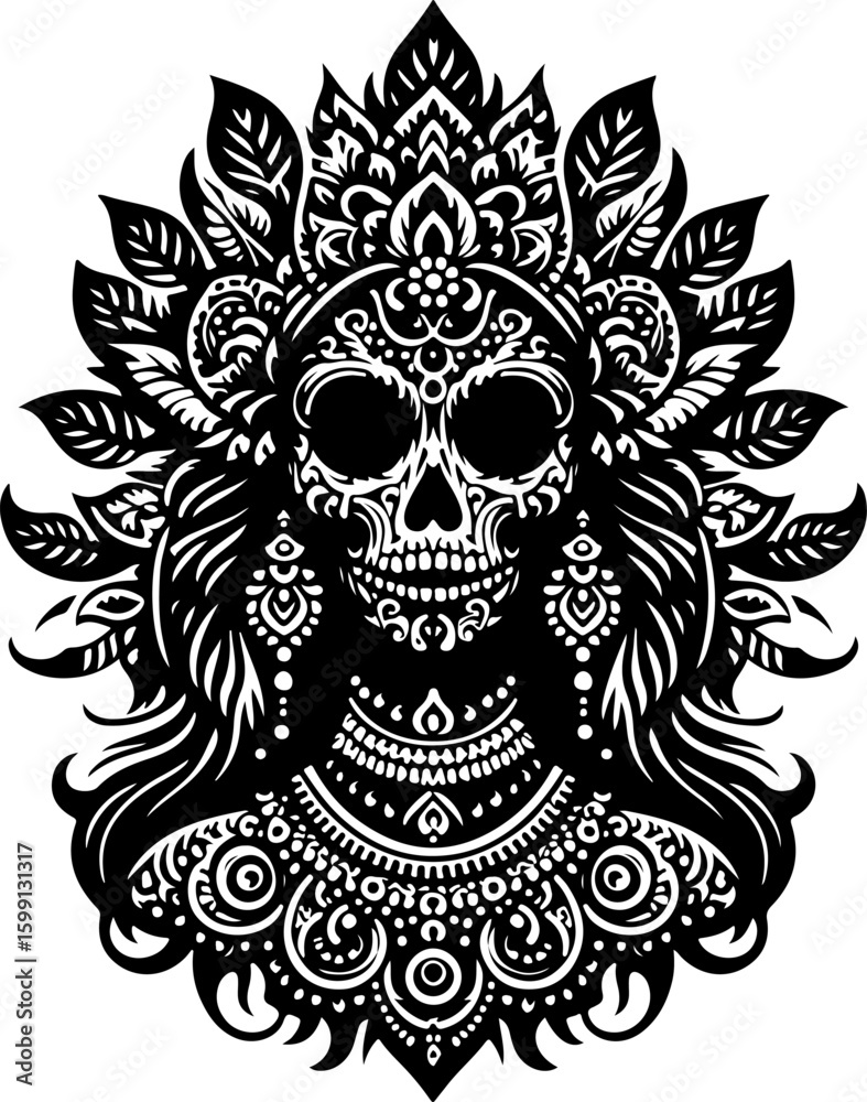 silhouette sketch vector illustration design icon logo symbol zombie woman beautiful ethnic classic vintage traditional