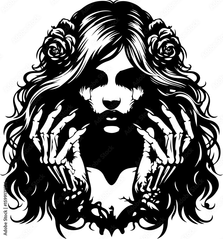 Fototapeta premium silhouette sketch vector illustration design icon logo symbol zombie woman beautiful modern