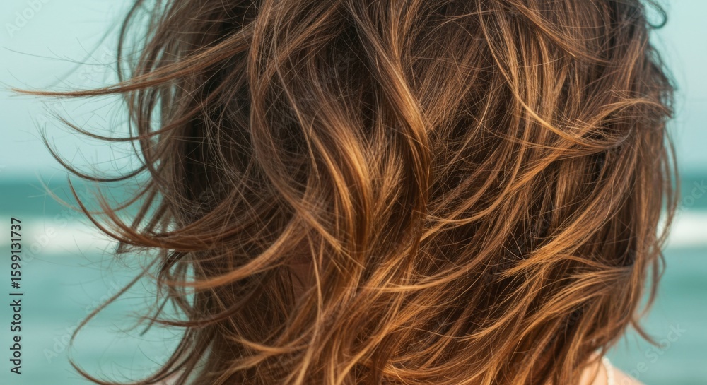 Naklejka premium Windblown Brown Hair at the Beach