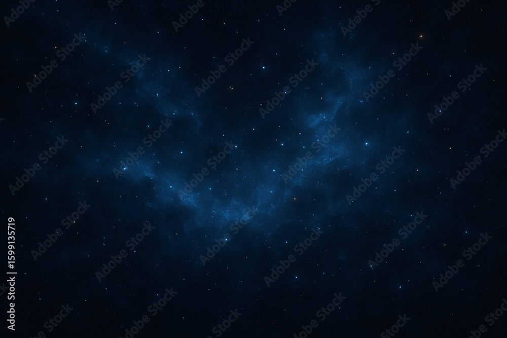 Obraz premium A deep space background featuring glowing blue nebula clouds and scattered stars, creating a calm and mysterious cosmic atmosphere.