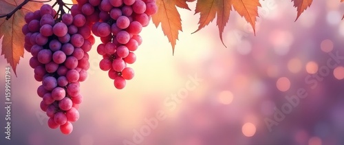 Purple Background with Hanging Grape Bunches