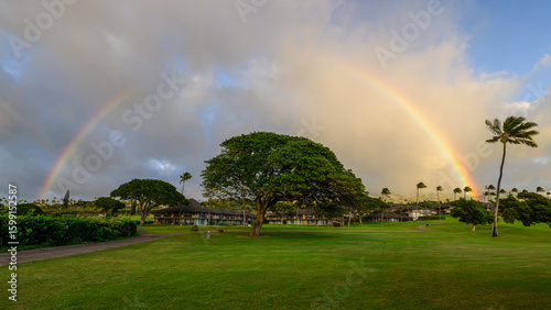 Rainbow over Maui, Hawaii. Ka'anapali golf course.