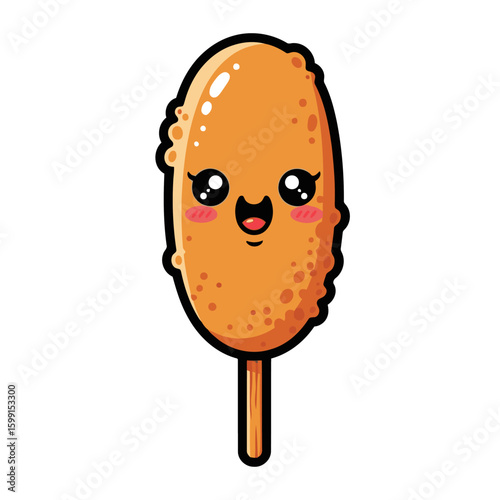 kawaii fast food corn dog adorable cute cartoon illustration vector
