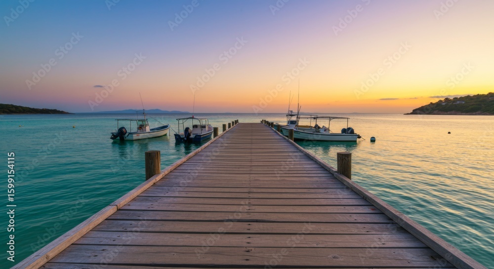Fototapeta premium Wooden Pier Extending to Calm Ocean at Sunset
