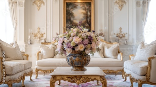 Wallpaper Mural Luxurious living room with ornate furniture and a floral centerpiece. Torontodigital.ca