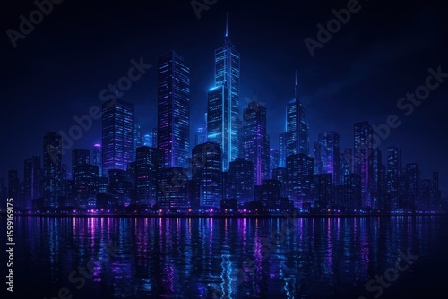 Wallpaper Mural Cyberpunk metropolis skyline with neon-lit skyscrapers reflecting in harbor waters during midnight hour Torontodigital.ca