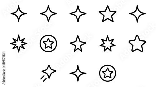 Simple Outline Handdrawn Star Shape Icon Set Illustration for Graphic Elements