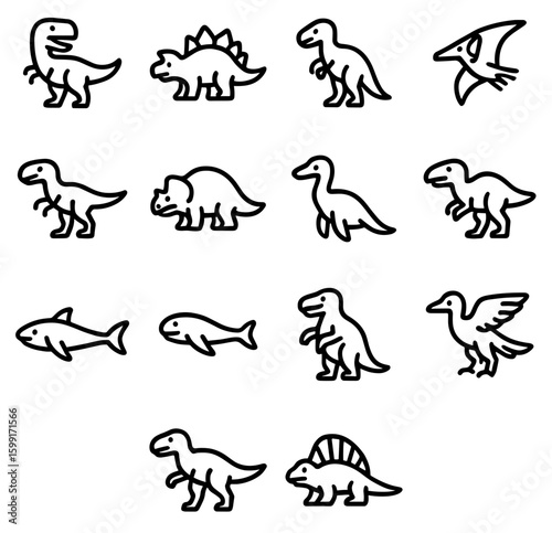 Simple Outline Prehistoric Creatures Collection Graphic Element Illustration Design