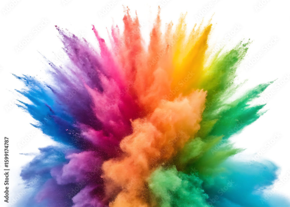 Fototapeta premium A vibrant explosion of rainbow colored powder against a dark background creating a dynamic effect