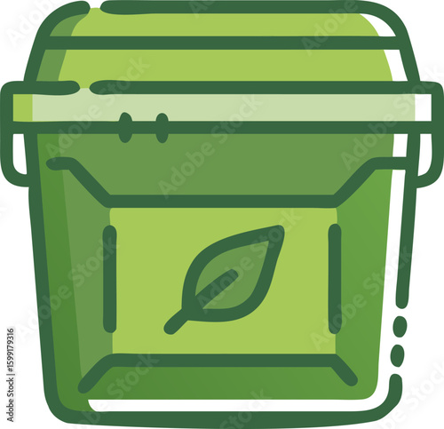 Green compost bin icon with a leaf, waste management symbol
