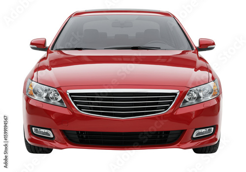 Front view of a red sedan automobile isolated on transparent background