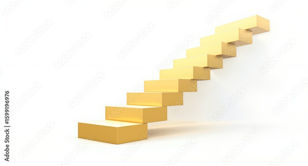 Fototapeta premium Golden Staircase Ascending to Success Abstract 3D Render
