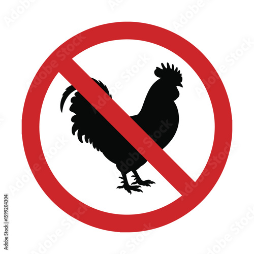 No Roosters Warning Sign: Black Silhouette with Red Circle Prohibition