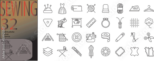 Sewing line icon set. Editable line icons. Vector illustration.