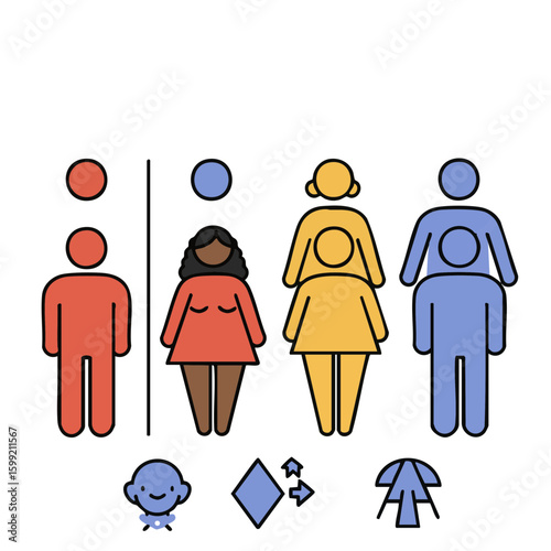 Vector illustration of inclusive restroom sign on white background, accessibility toilet icon