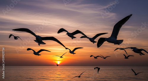 seagulls at sunset