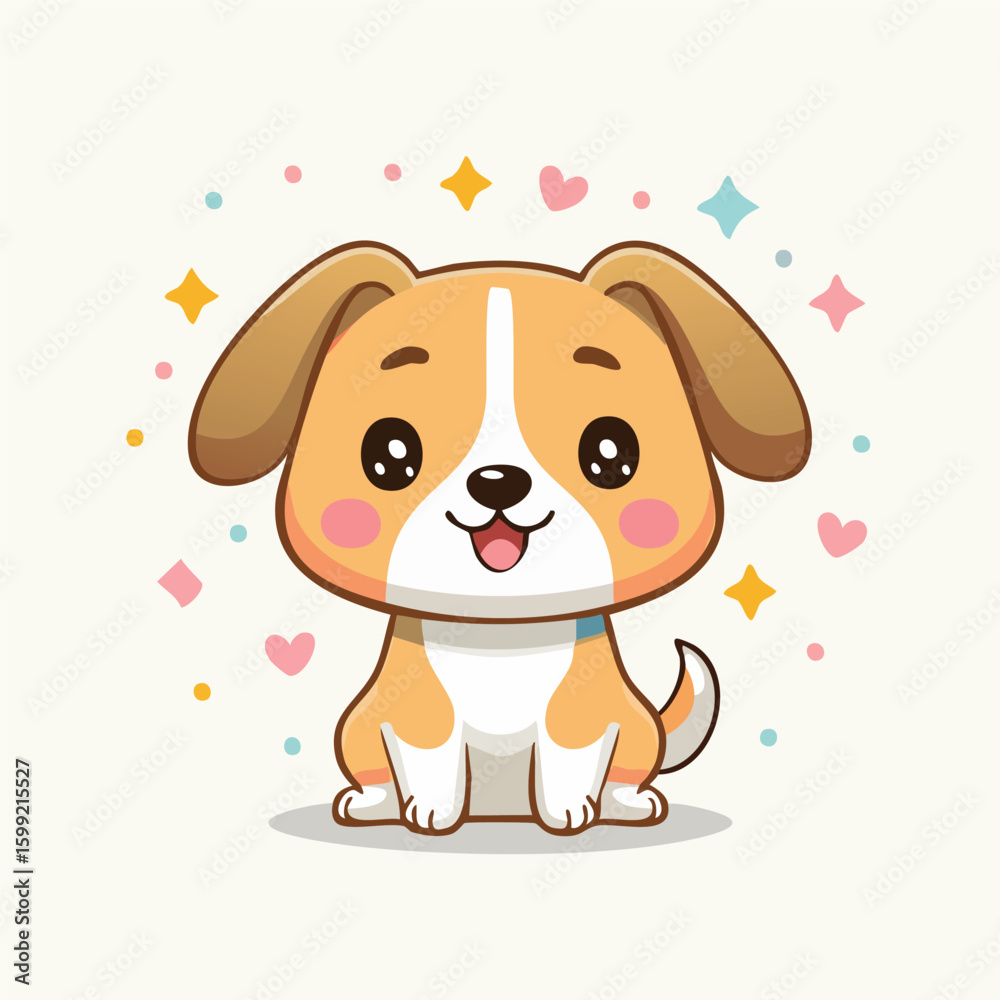 Obraz premium Cute Kawaii Puppy with Sparkles, Adorable Cartoon Dog Illustration, AI Generated