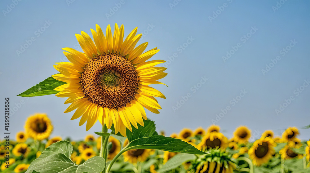 Fototapeta premium Sunflower sea in summer, natural scenery, commercial advertising background material