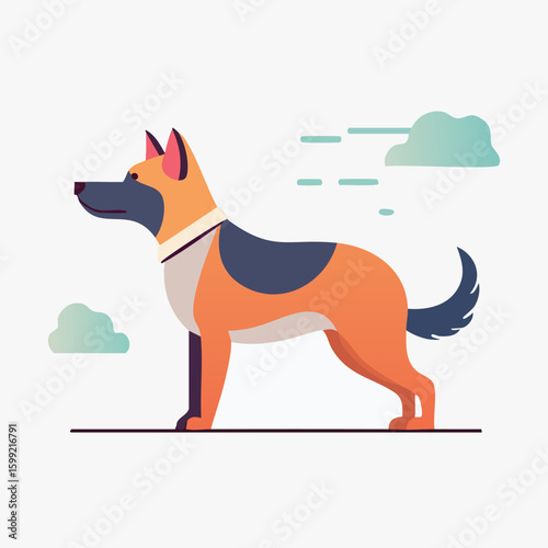 Modern Flat Design Illustration of a German Shepherd Dog, AI Generated