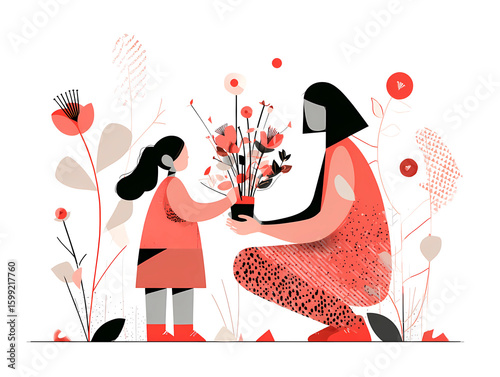 Mother and Child in Beautiful Garden Setting - Mother's Day Celebration and Family Love Concept