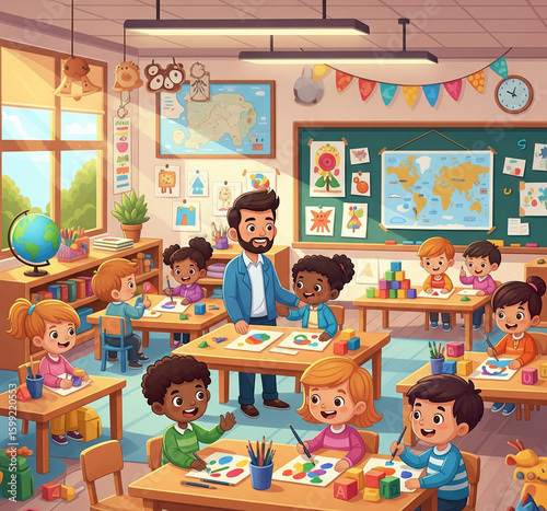 children coloring in the classroom