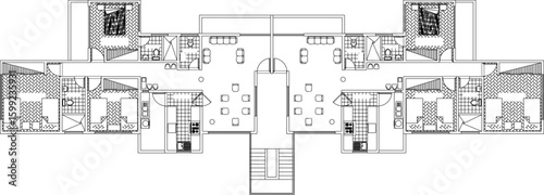 Vector sketch illustration silhouette architectural design section view interior plan site plan layout simple multi-storey apartment building 