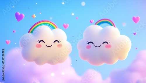 Couple cloud and rainbow with smile character kids love background