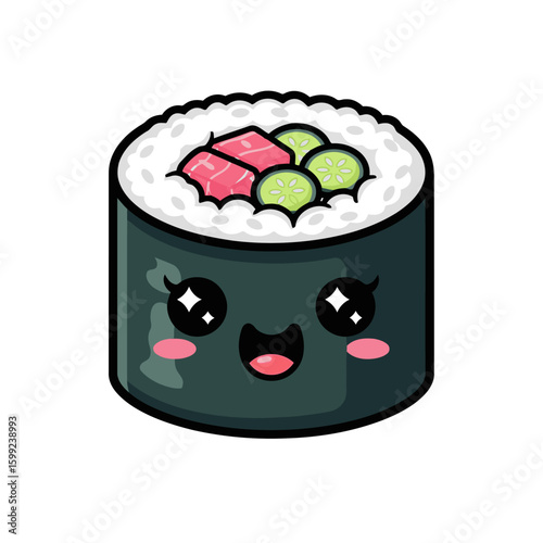 kawaii japanese food sushi roll adorable cute cartoon illustration vector