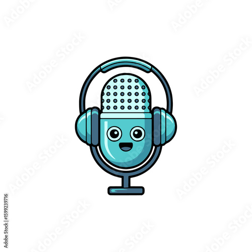 Cartoon Vintage Microphone with Headphones Podcast & Radio Mascot Illustration