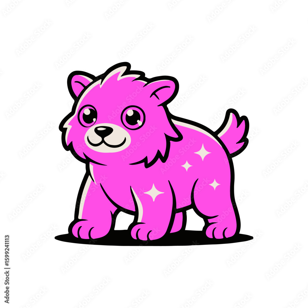 Fototapeta premium Pink Cartoon Tiger with Stars Adorable Fantasy Animal Vector Character 