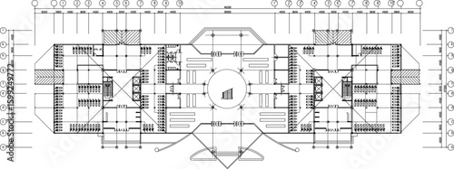 Vector sketch illustration silhouette design section view interior plan site plan layout of 5 star high rise hotel and apartment