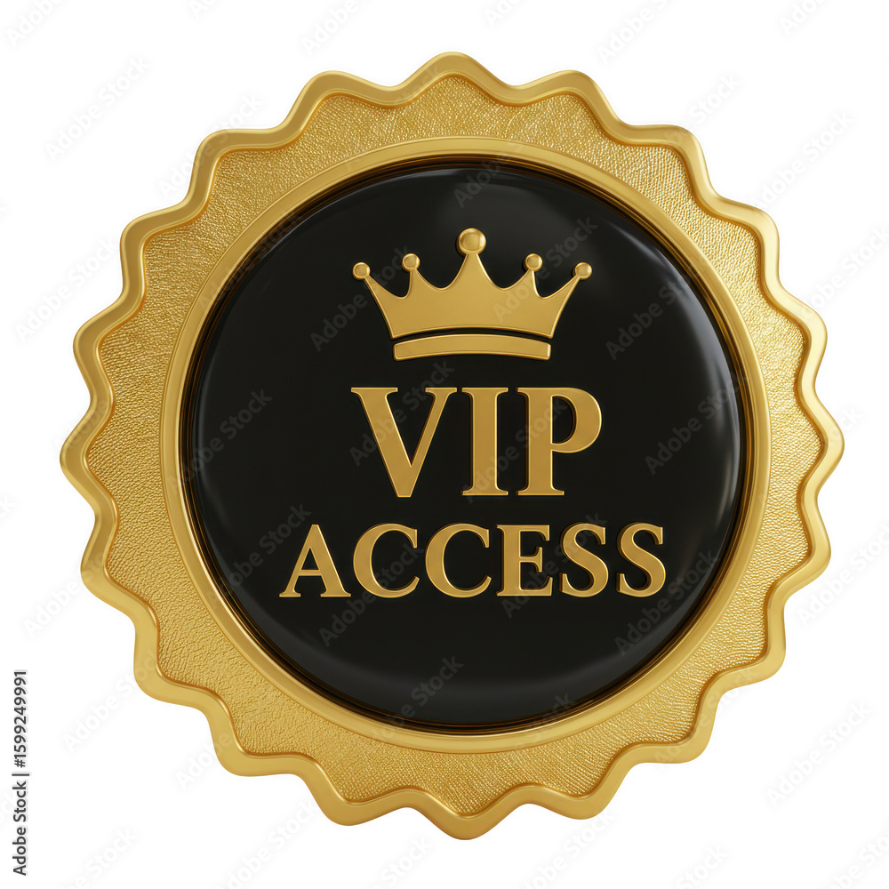 Elegant golden vip access badge with crown emblem isolated on transparent background Elegant golden vip access badge with crown emblem isolated on transparent background