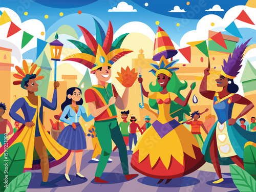 Festive parade with colorful costumes and music carnival celebration