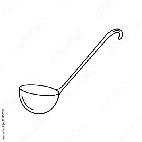 Kitchen Utensil: An artistic sketch of a ladle, a classic tool for serving or transferring liquids or semi-liquids, poised for effortless action.