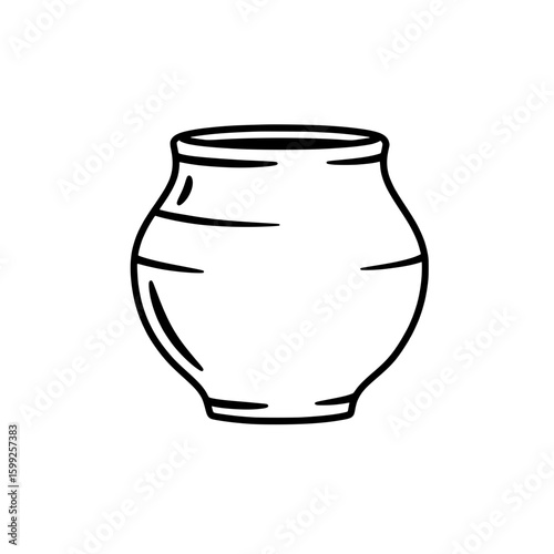 Hand-drawn pottery: A simple yet elegant monochrome drawing depicts a traditional pottery. With a smooth outline, evoking a sense of artisanal craft.