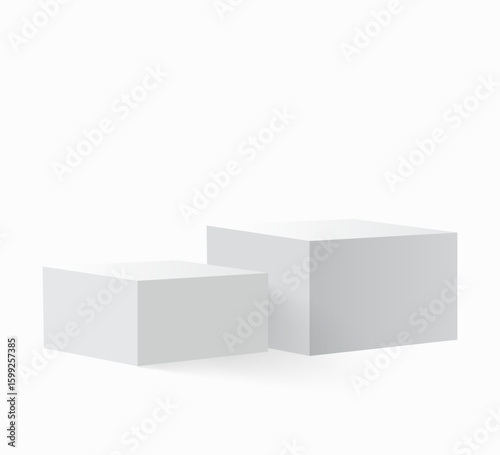 Two blank square podiums stand to show products on white background, Vector illustration.