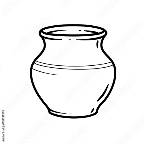 Earthenware Pot Outline: A simple illustration of a classic earthenware pot, its rounded form and minimalist design.  