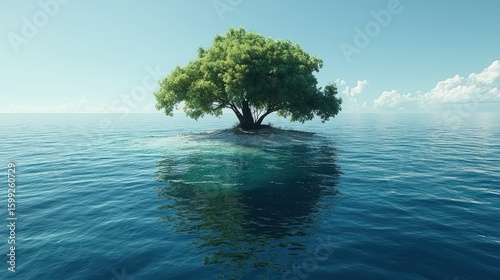 Solitary Tree on a Secluded Island Paradise: A Serene Ocean Escape