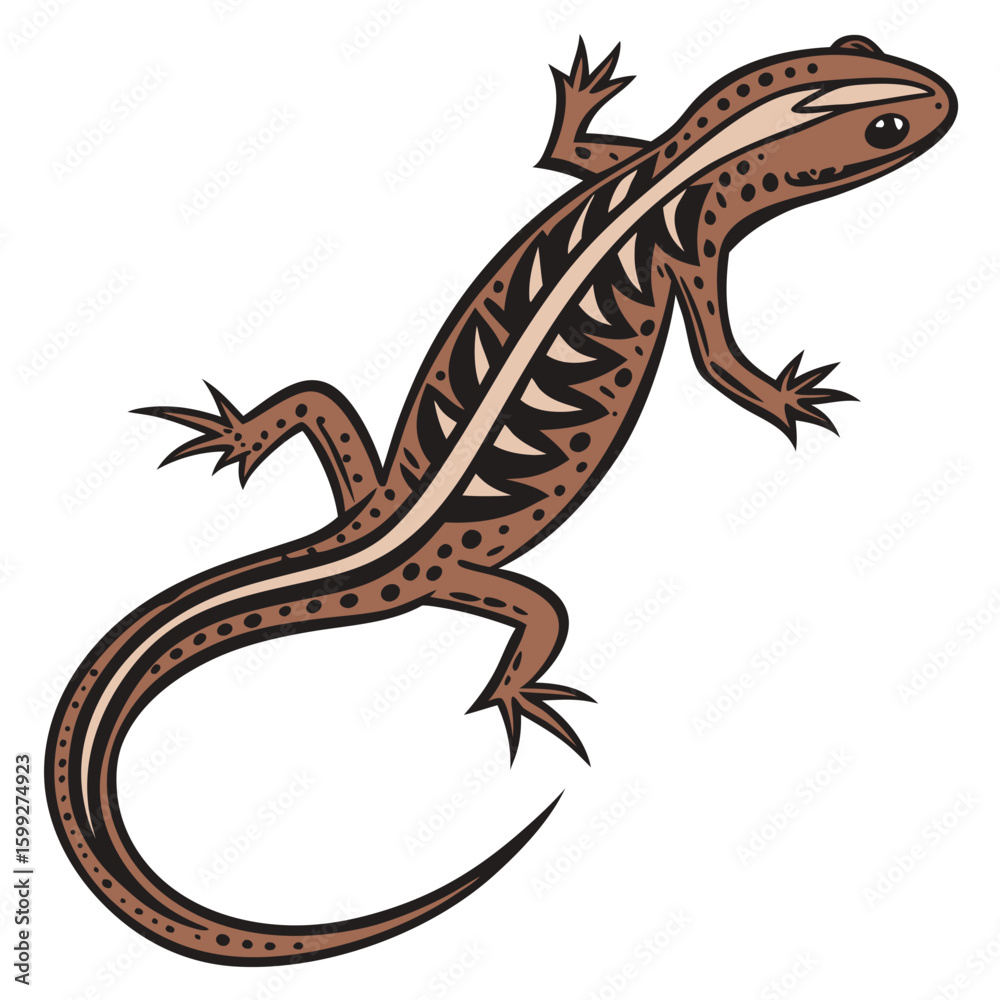 Naklejka premium A brown lizard with patterned skin is crawling showcasing its adaptation to its