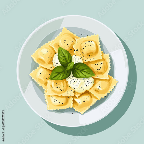 Ravioli pasta plate food vector